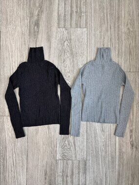 EUC 2 Zara Girls Ribbed Turtleneck Tops Charcoal and Grey Size 11-12
